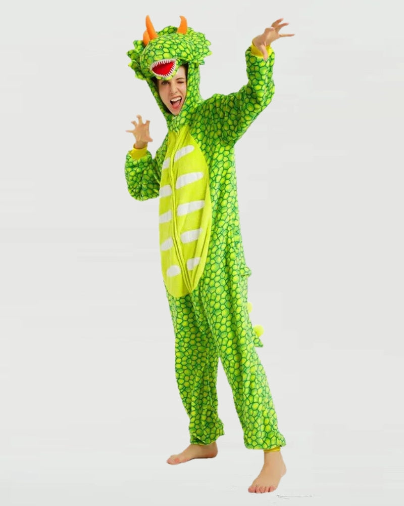 Combi pyjama verte style dinosaure en matière Pilou Pilou