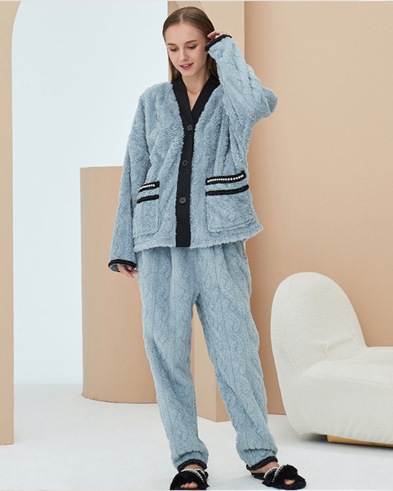 Pyjama pilou pilou gris pour femme avec pantalon et pull • Tous en