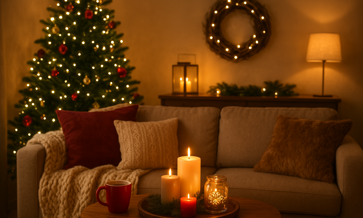 Ambiance cocooning spéciale Noël : déco, bougies et musique
