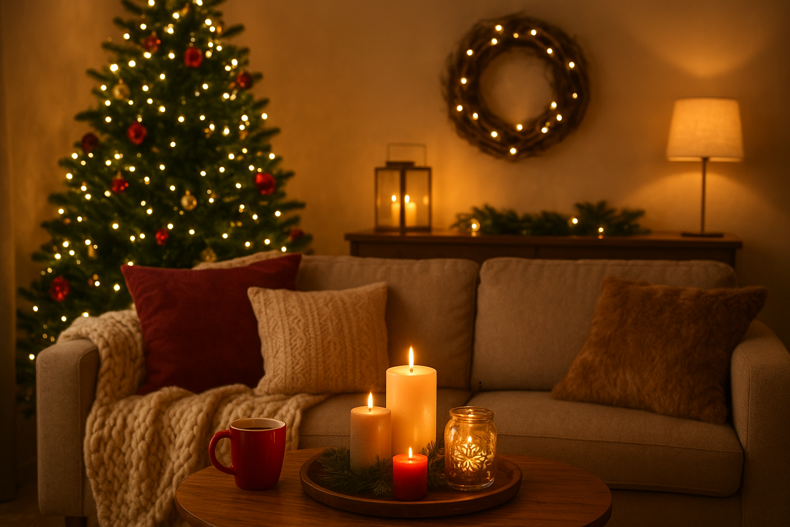 Ambiance cocooning spéciale Noël : déco, bougies et musique
