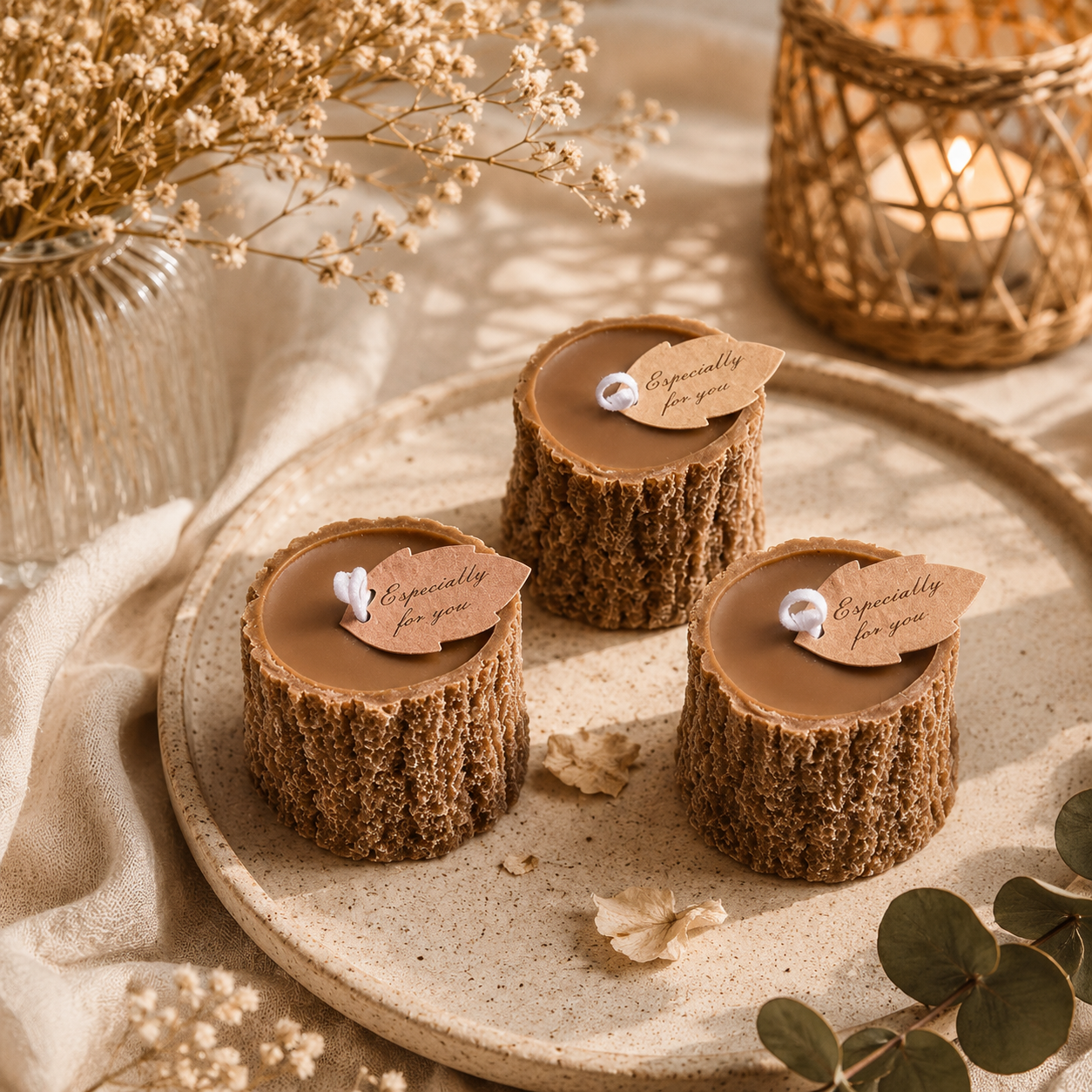 Bougie effet bois naturel style scandinave