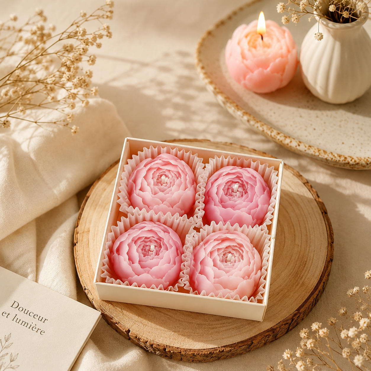 Bougies en forme de rose parfumées dans coffret cadeau