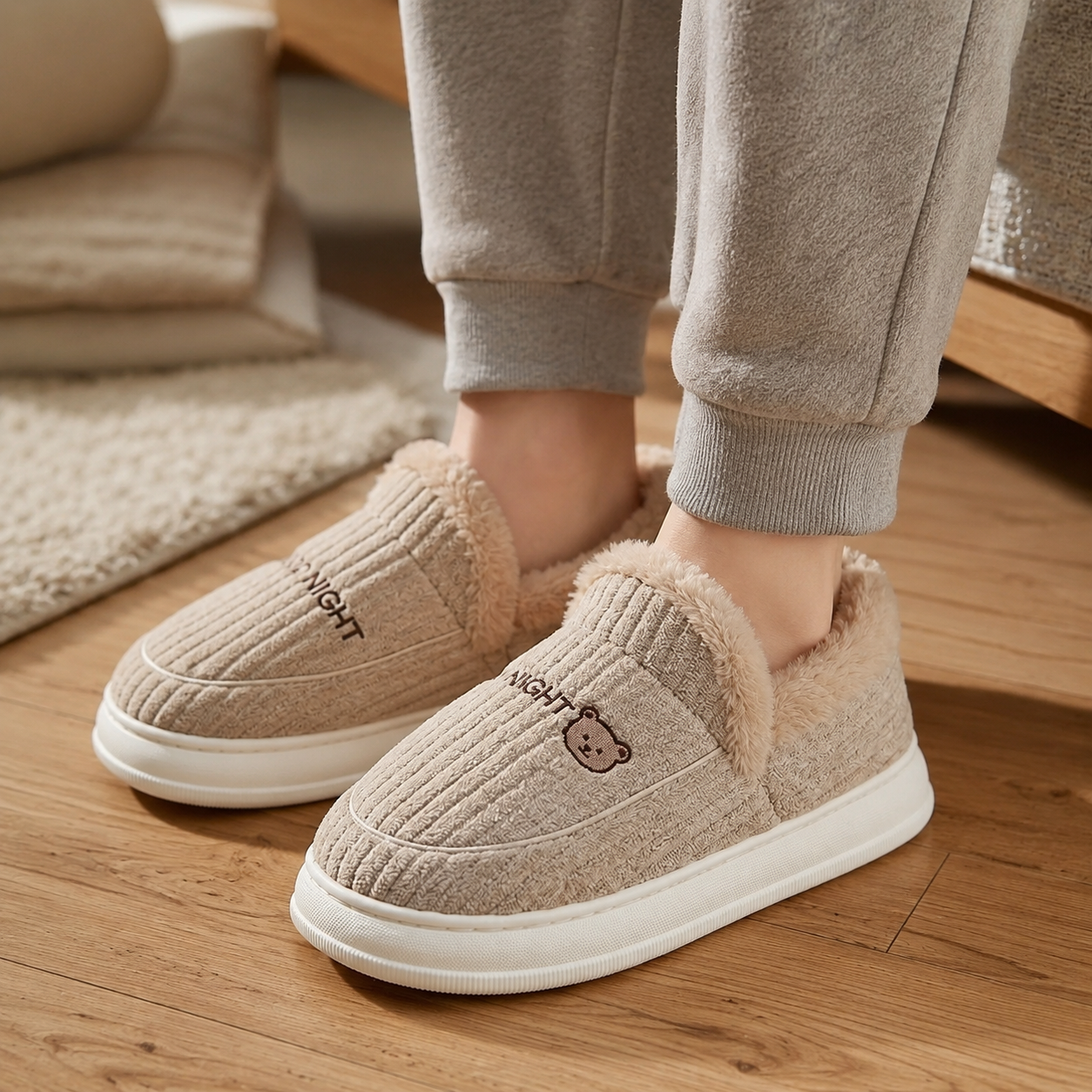 Chausson gris moumoute homme