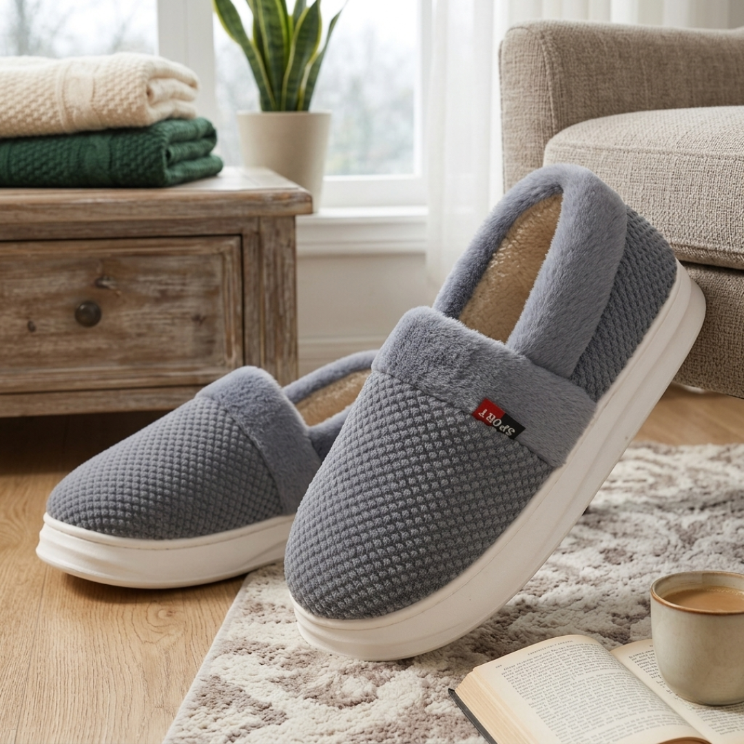 Chausson homme cocooning gris en pilou pilou