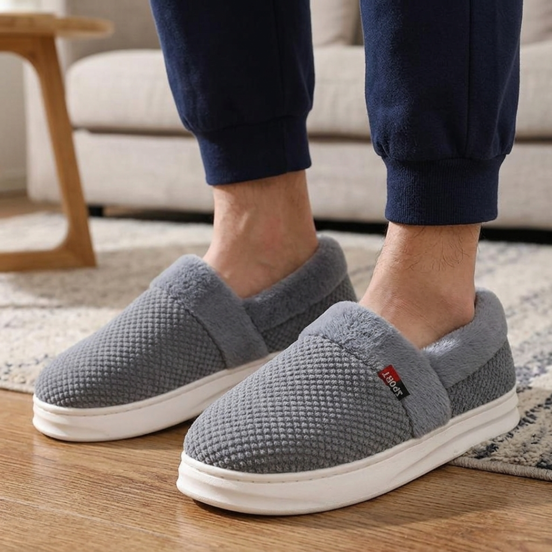 Chausson homme confortable gris en pilou pilou