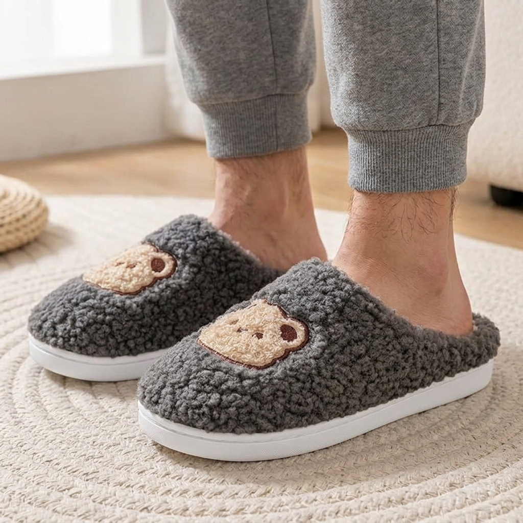 Chausson homme laine Pilou Pilou gris ourson