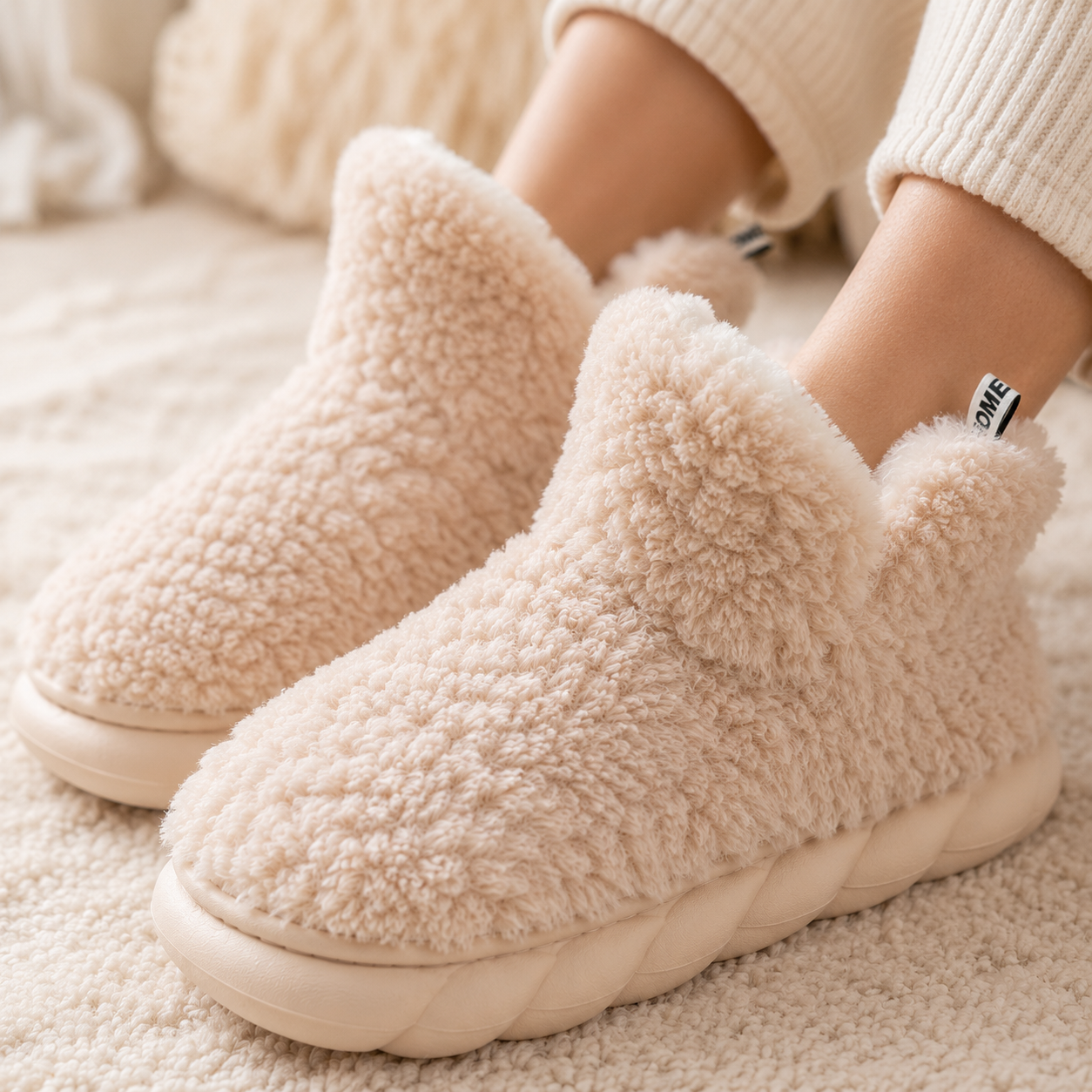 Chausson peluche pilou pilou femme rose