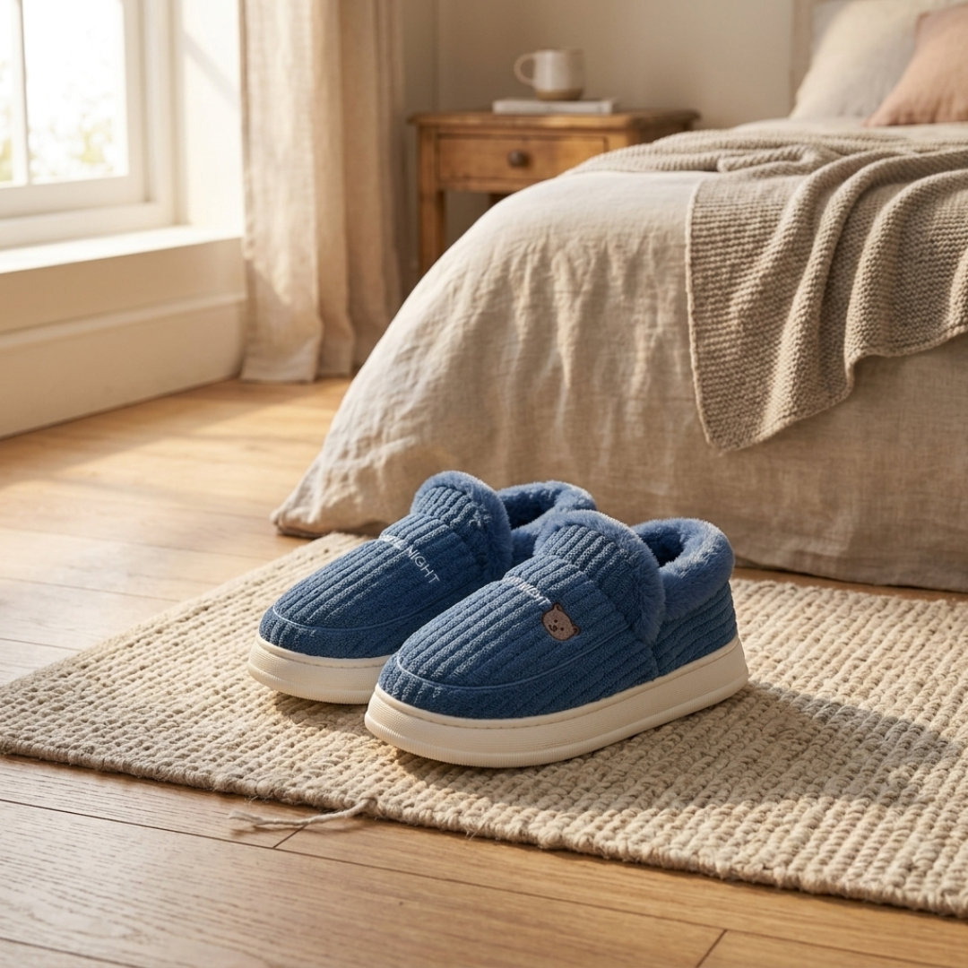 Chausson peluche pilou pilou homme bleu
