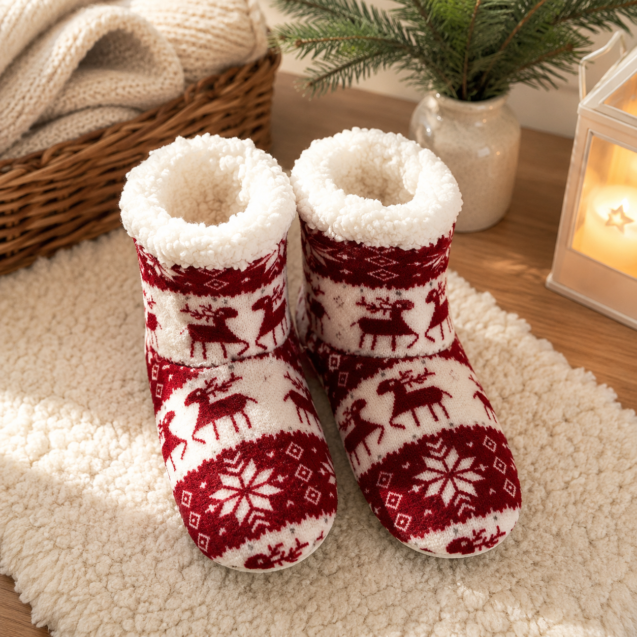 Chaussons cocooning à motifs nordiques pour l'hiver