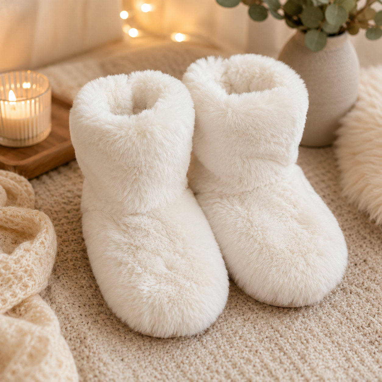 Chaussons cocooning blancs en matière Pilou Pilou