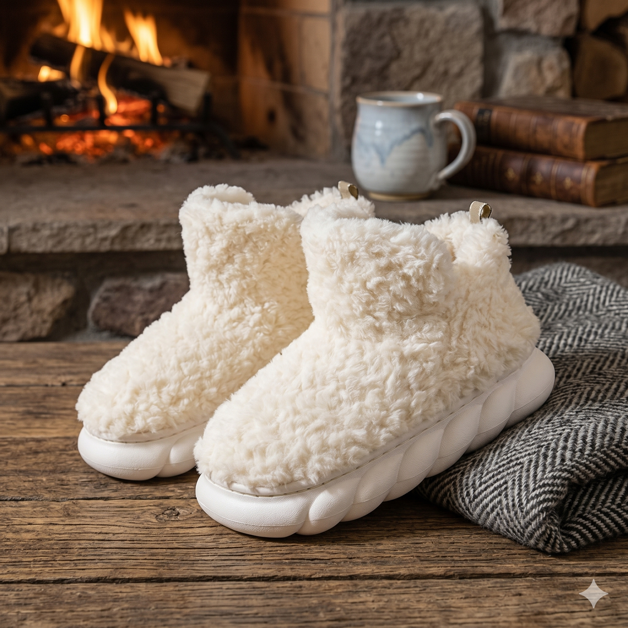 Chaussons cocooning femme couleur crème chauds et confortables