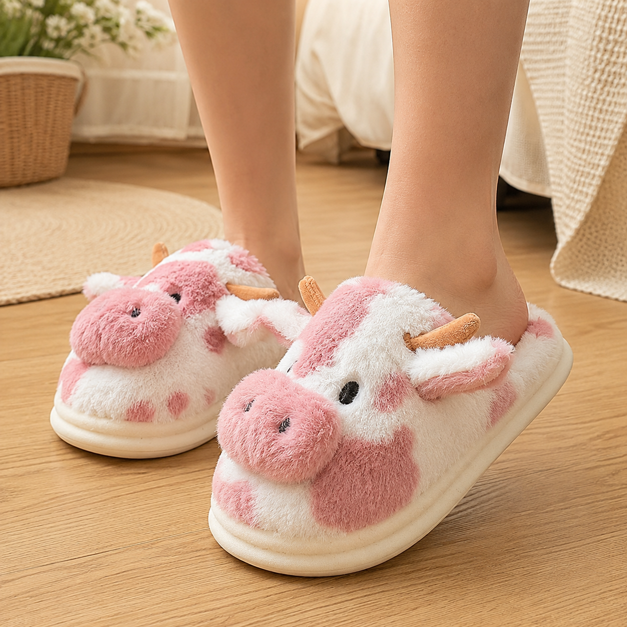 Chaussons doux avec petites oreilles de vache