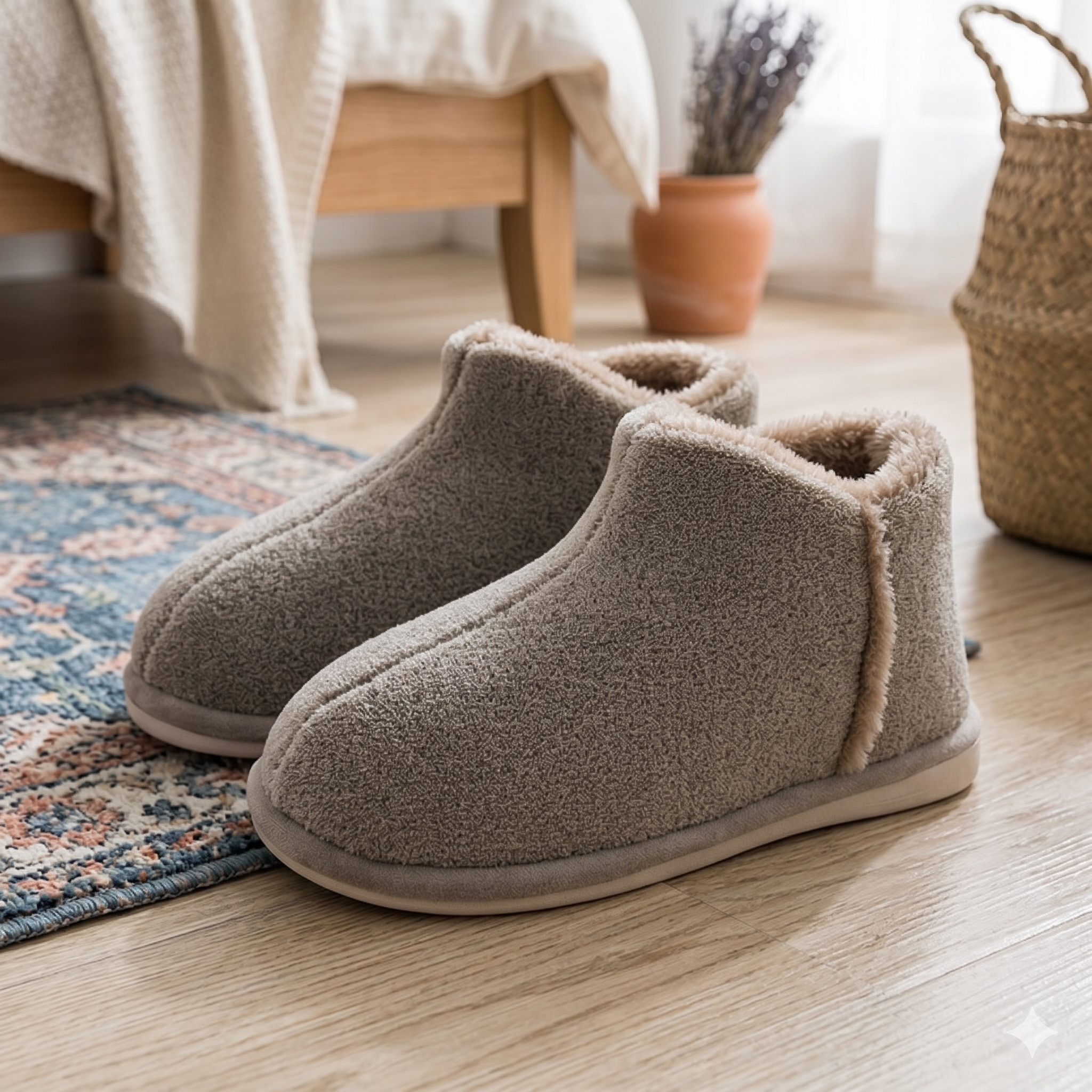 Chaussons femme couleur café en moumoute