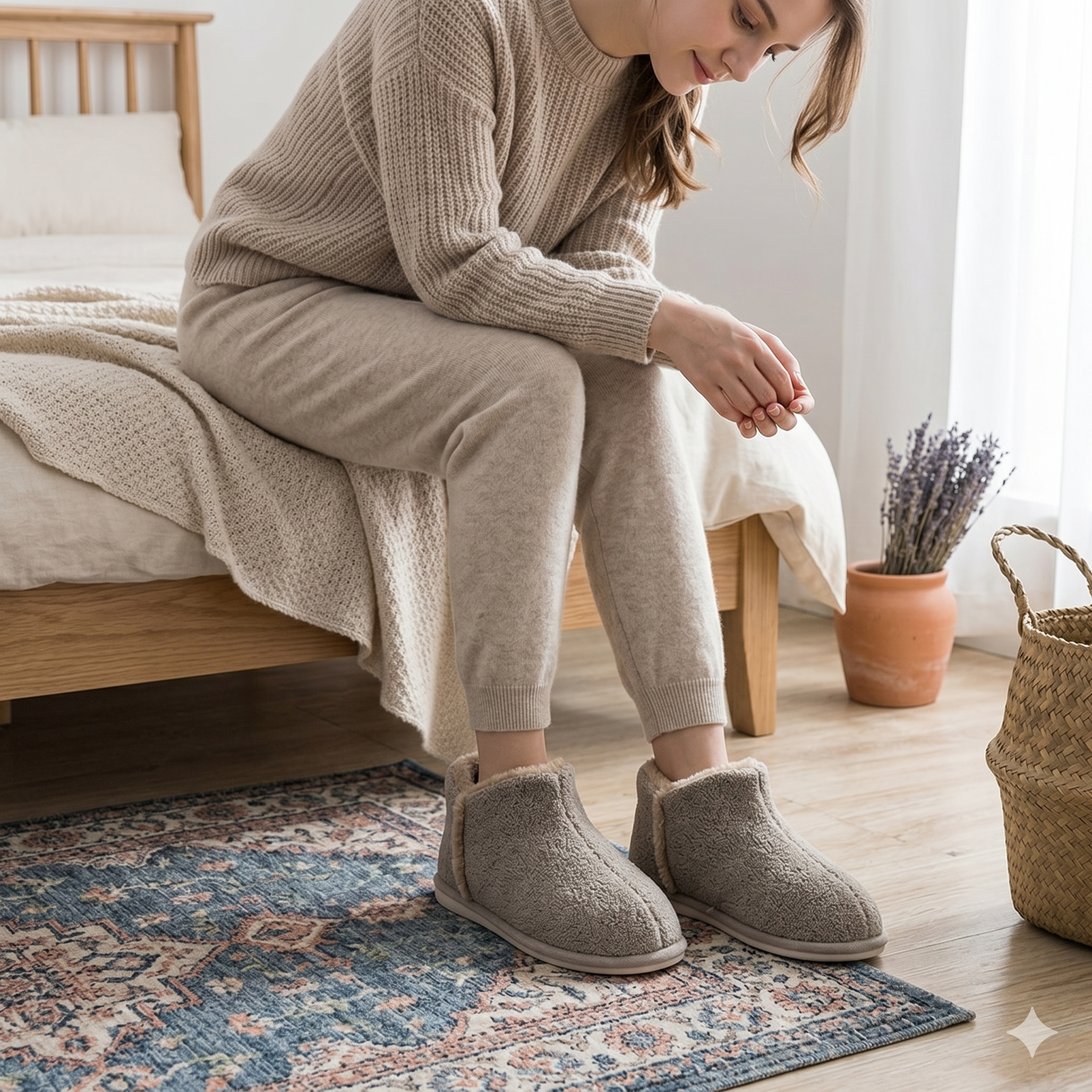 Chaussons femme couleur café en moumoute douce et confortable
