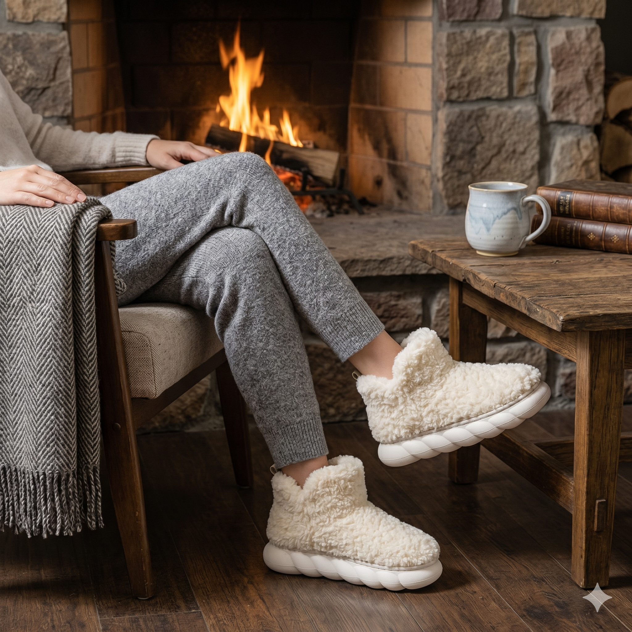 Chaussons femme crème style cocooning hiver