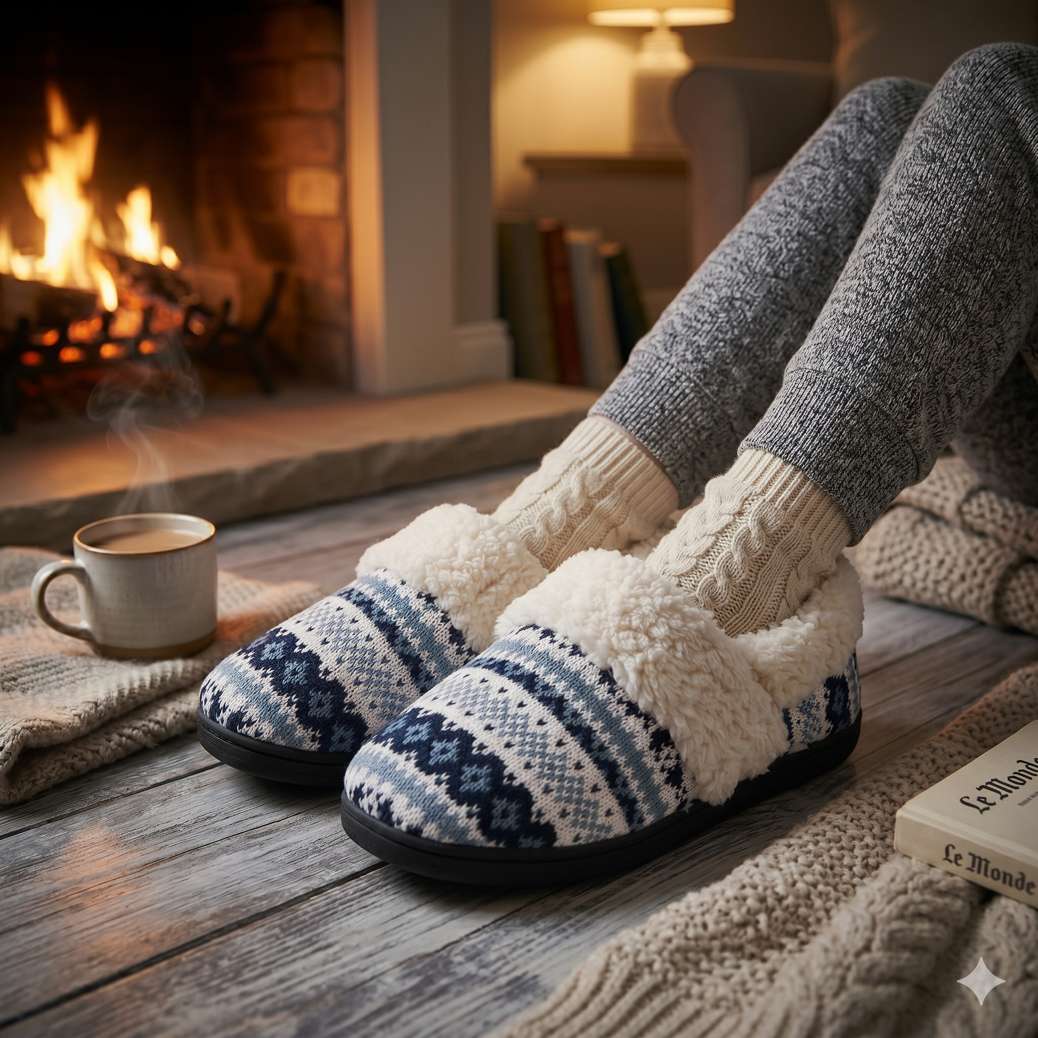 Chaussons femme en pilou pilou doux et chaud