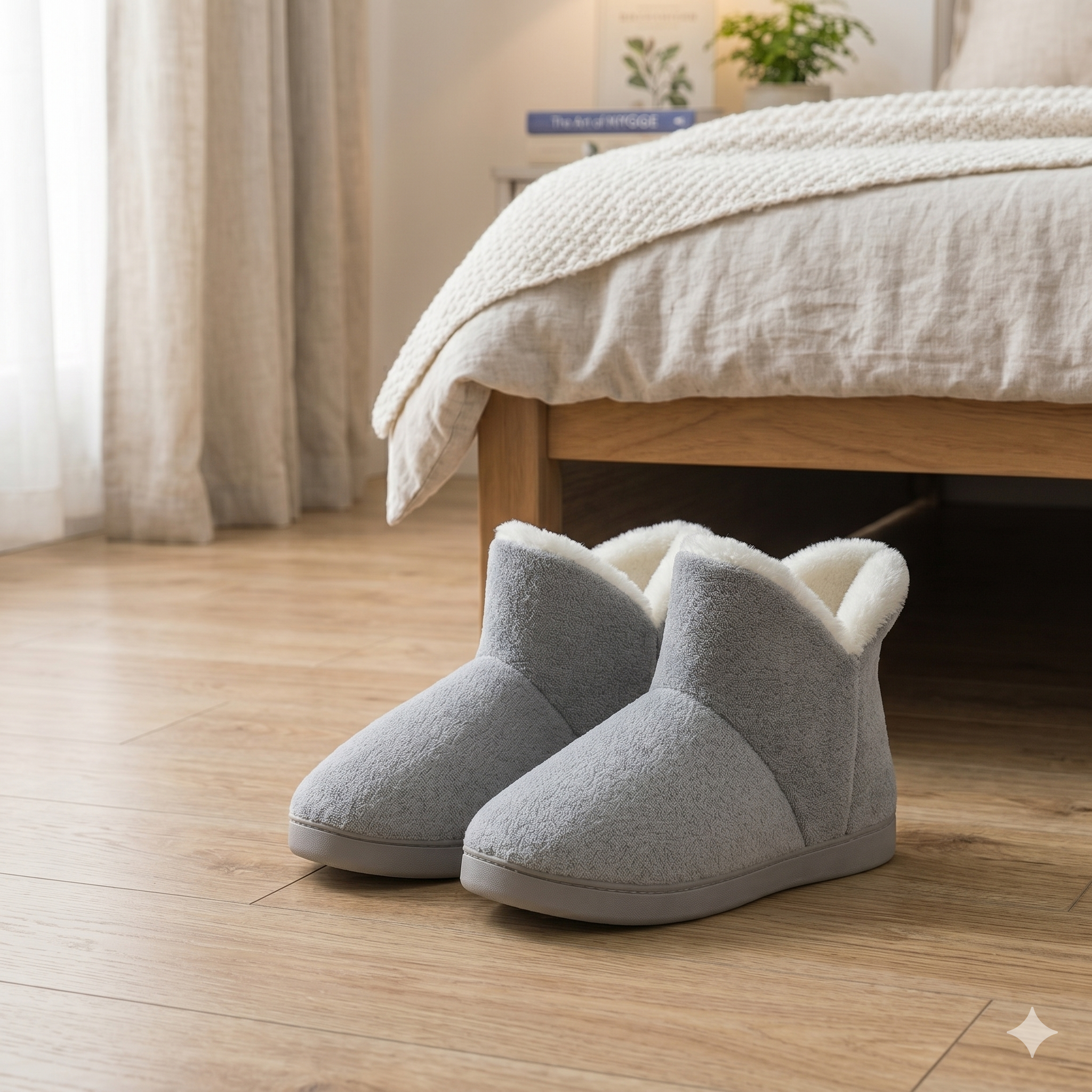 Chaussons femme gris en mouton synthétique 