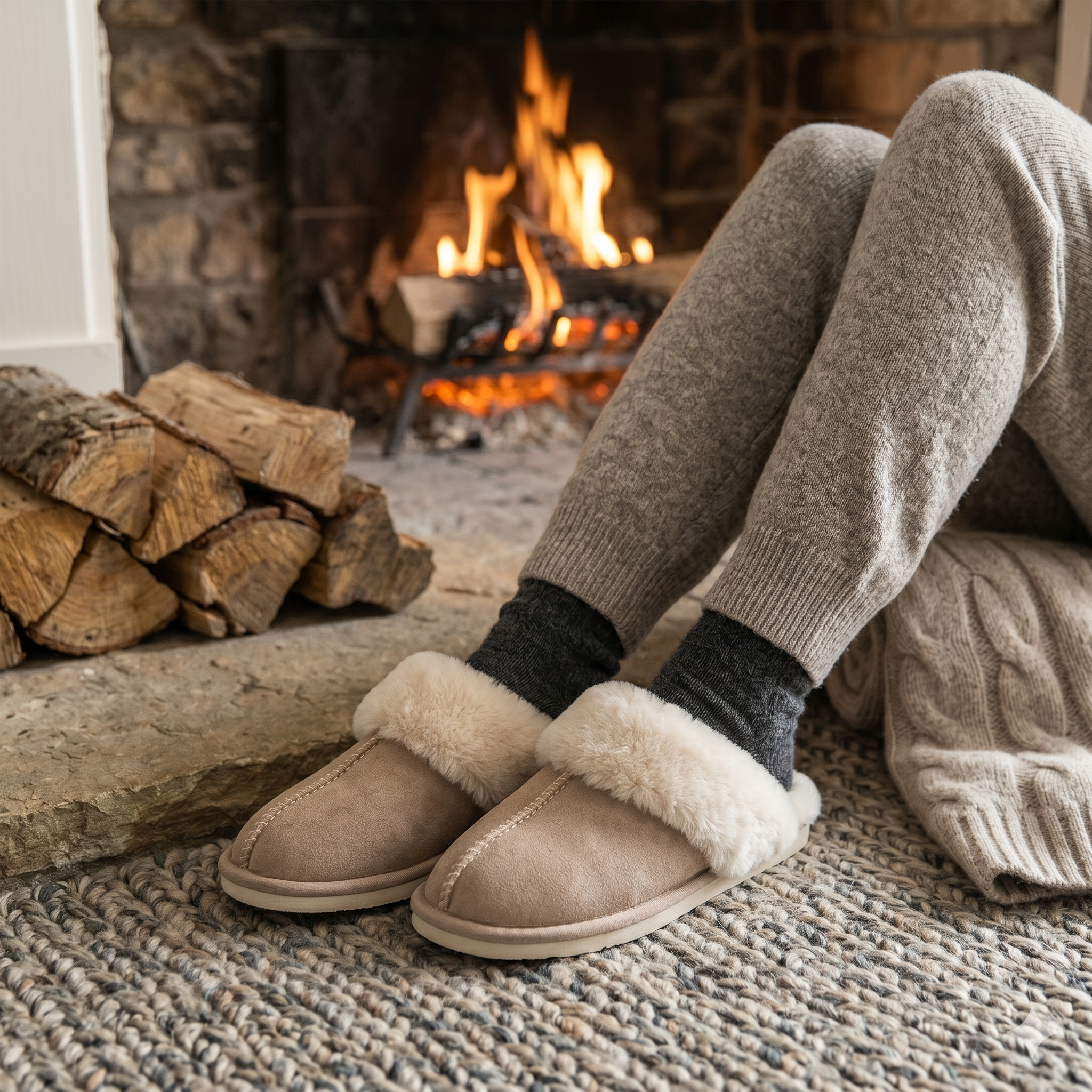 Chaussons femme marron cocooning en matière pilou pilou