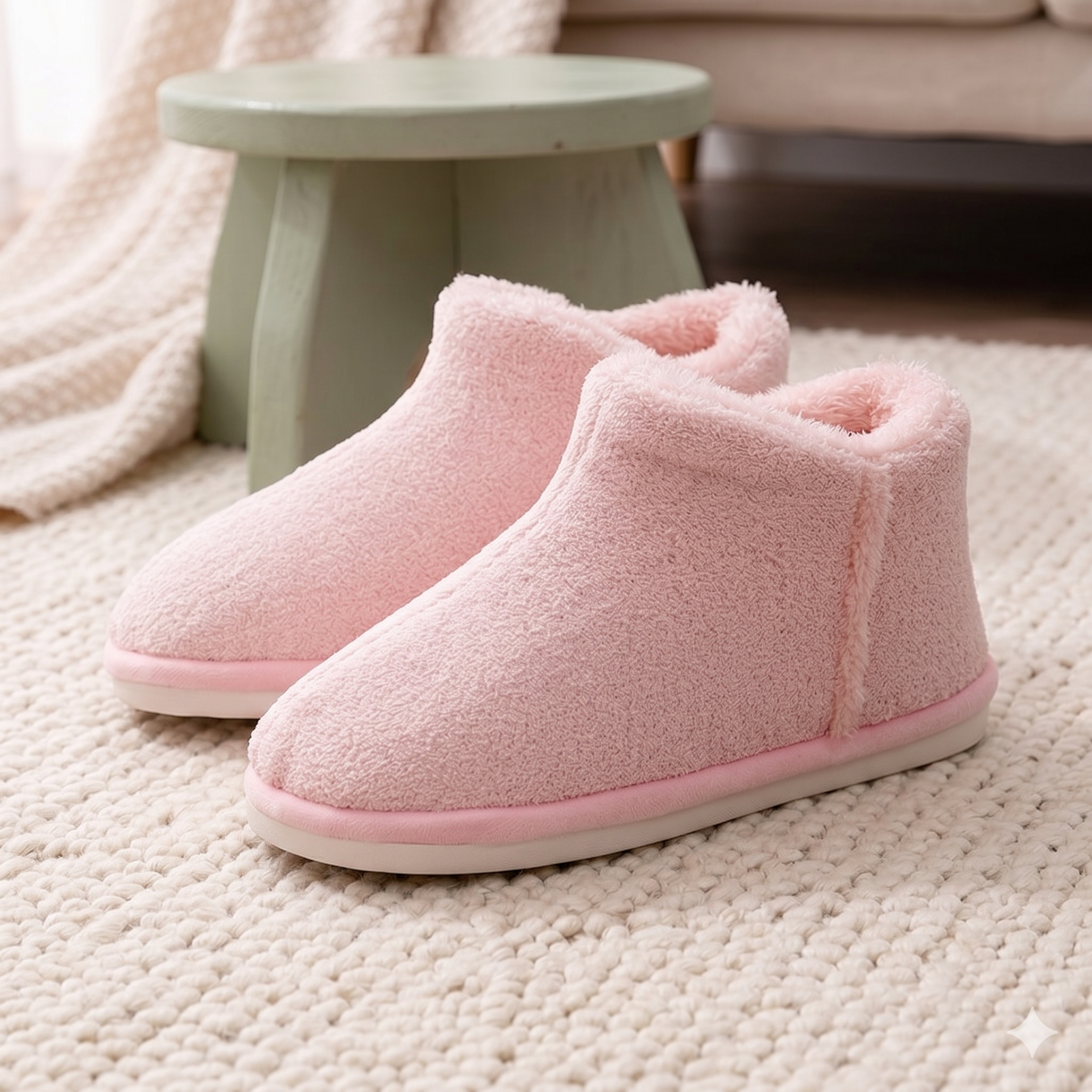 Chaussons femme moelleux rose pastel doux et confortables
