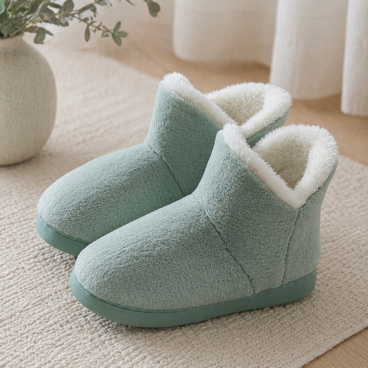 Chaussons femme vert d’eau en Pilou Pilou
