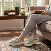Chaussons femme verts motif carreaux en pilou pilou doux