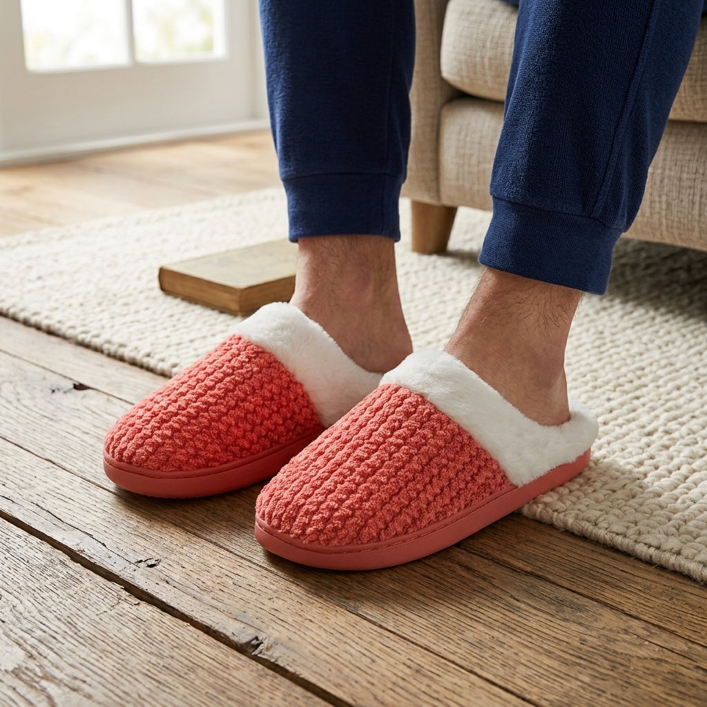 Chaussons fourrés pilou pilou ouge pour homme