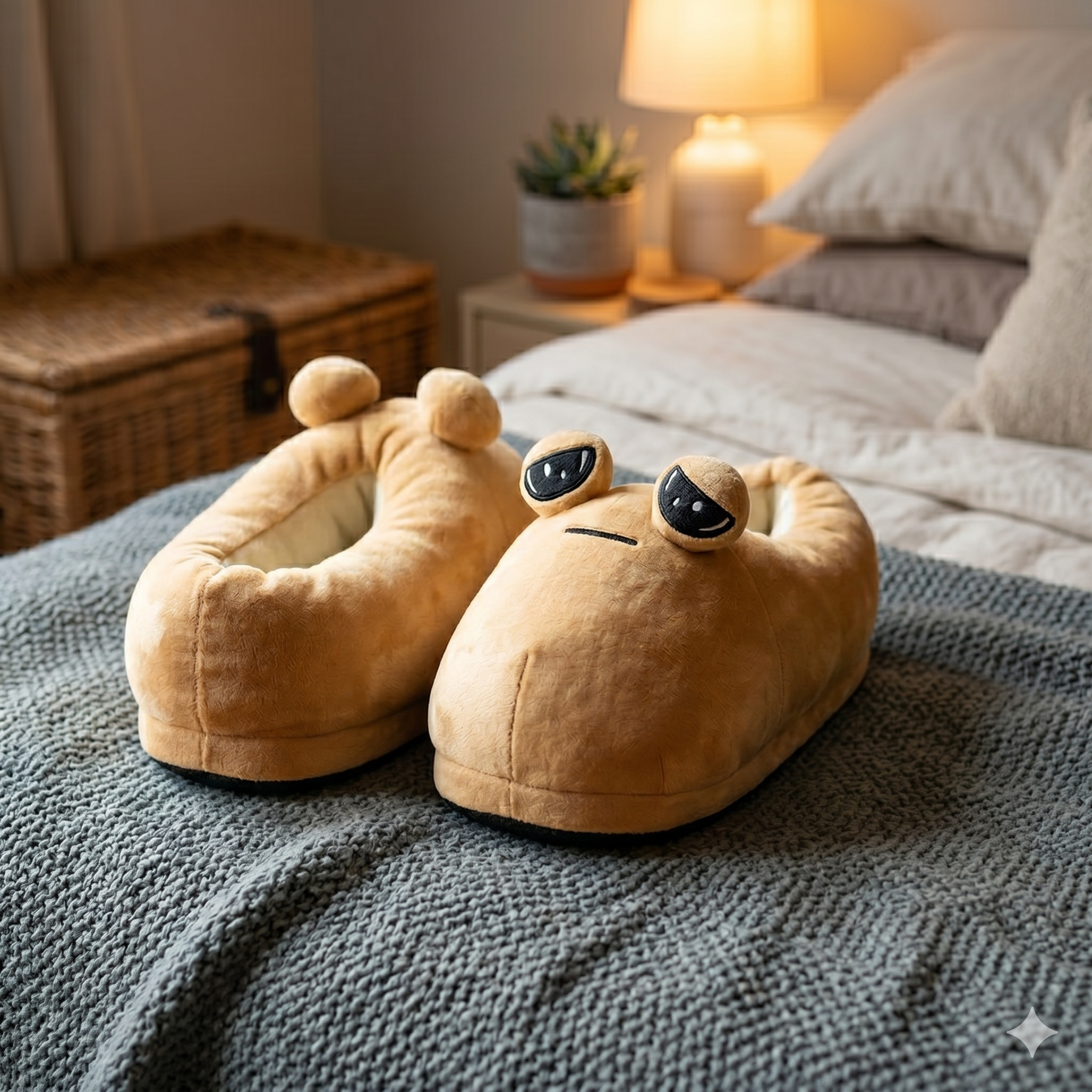 Chaussons kawaii alien en peluche ultra douce
