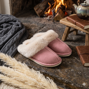 Chaussons mules femme rose en pilou pilou chauds