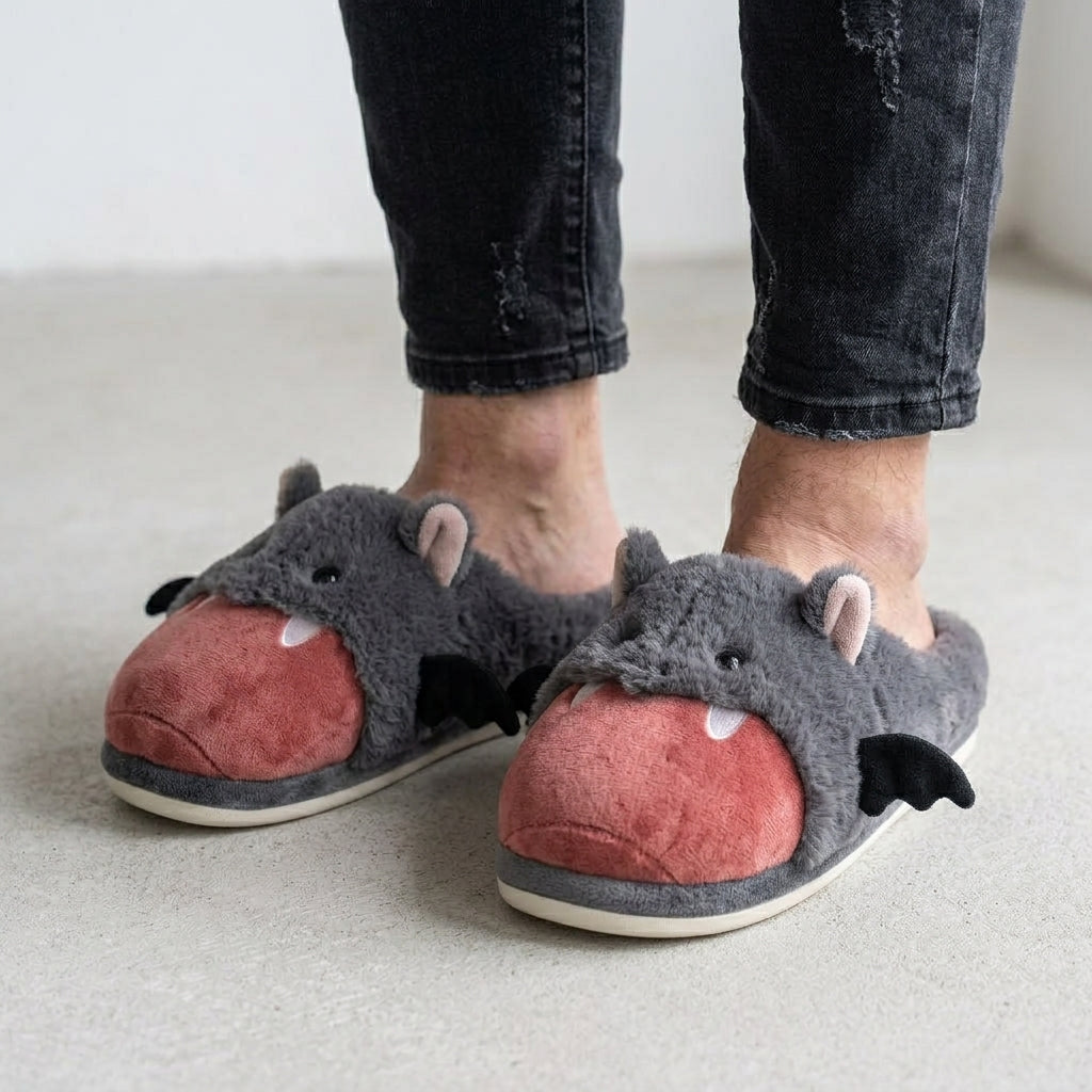 Chaussons noirs avec petites ailes de chauve-souris