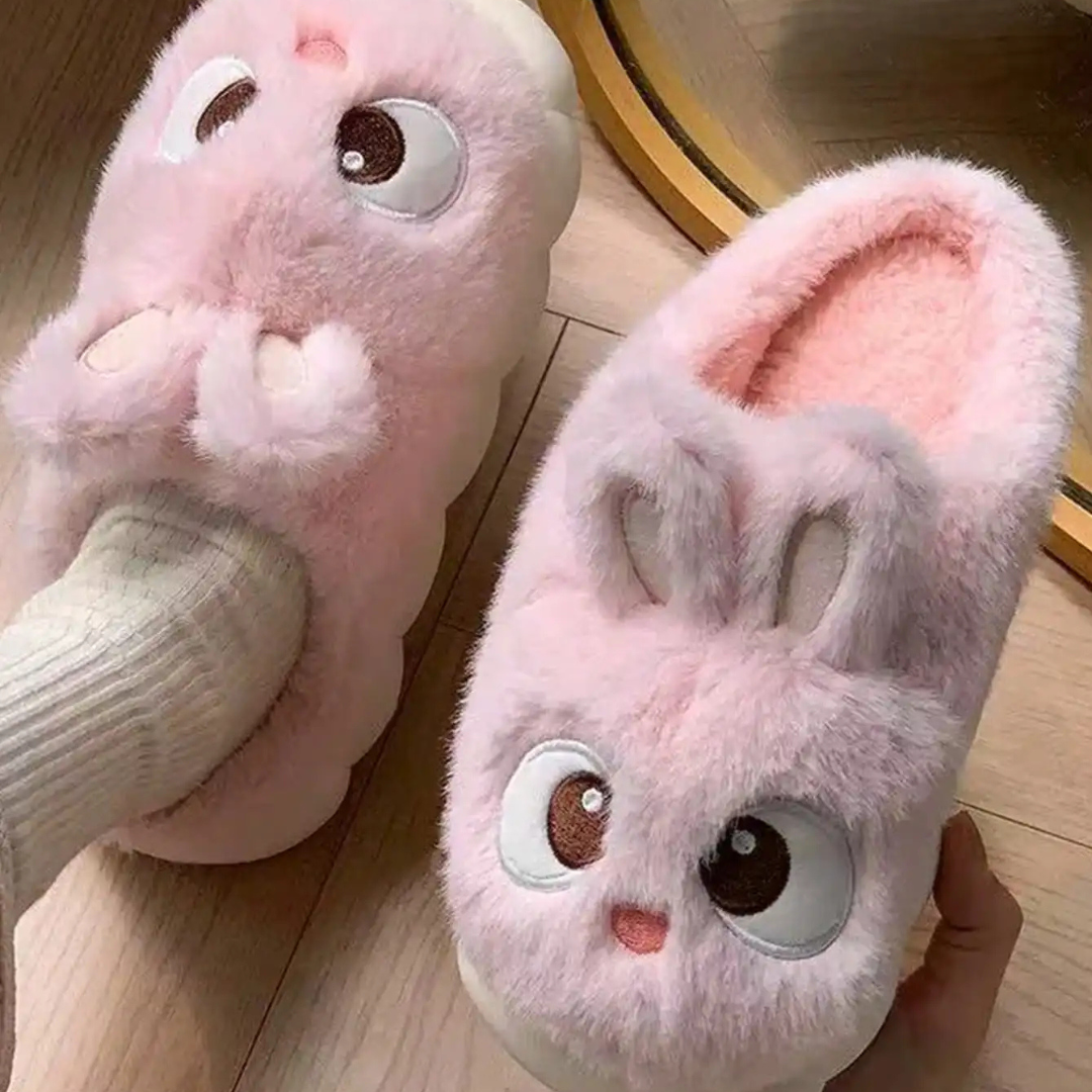 Chaussons pilou pilou lapin doux et moelleux pour femme