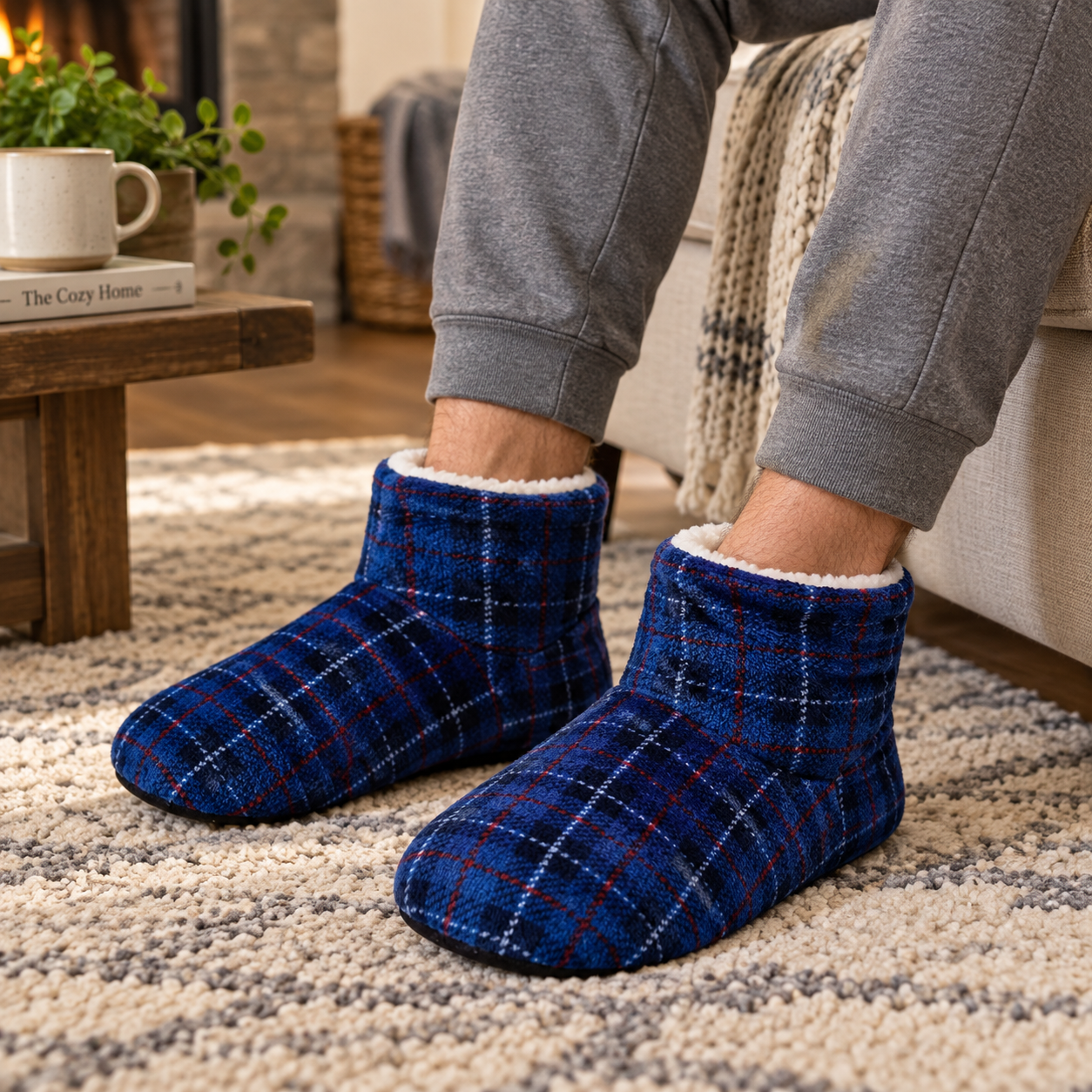 Chaussons pilou pilou montants à carreaux pour l’hiver