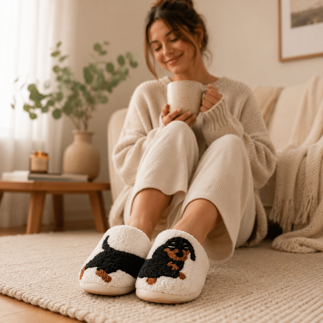 Chaussons pilou pilou teckel ultra doux pour femme