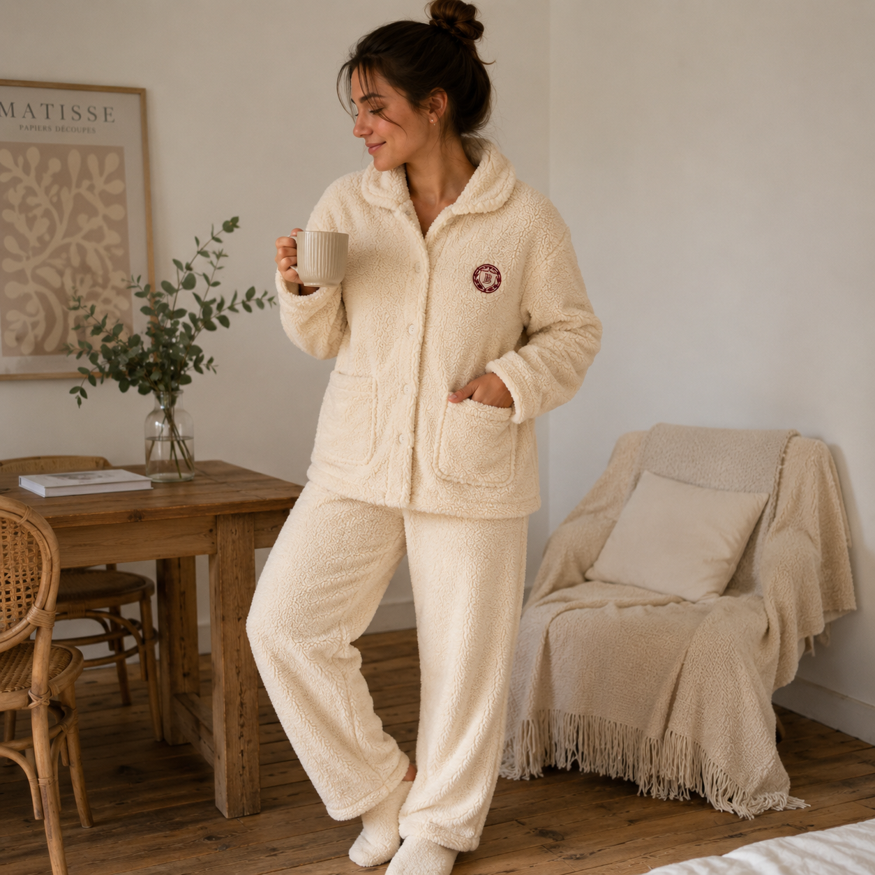 Ensemble de pyjama pilou pilou femme beige