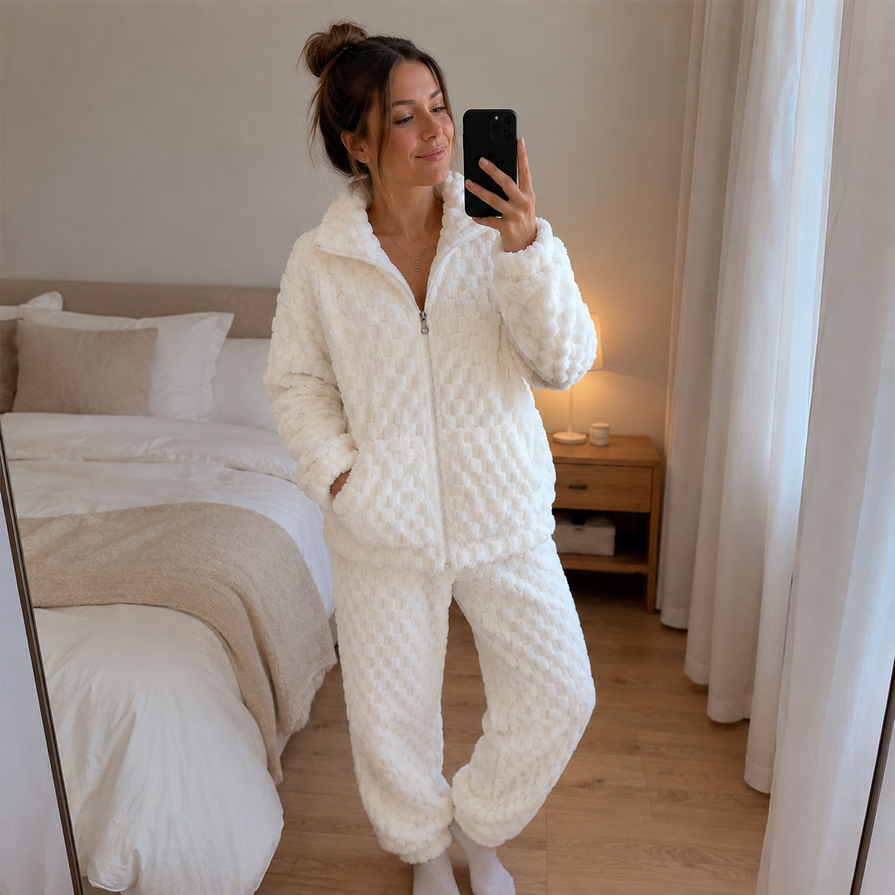 Ensemble pilou pilou blanc femme pour l'hiver