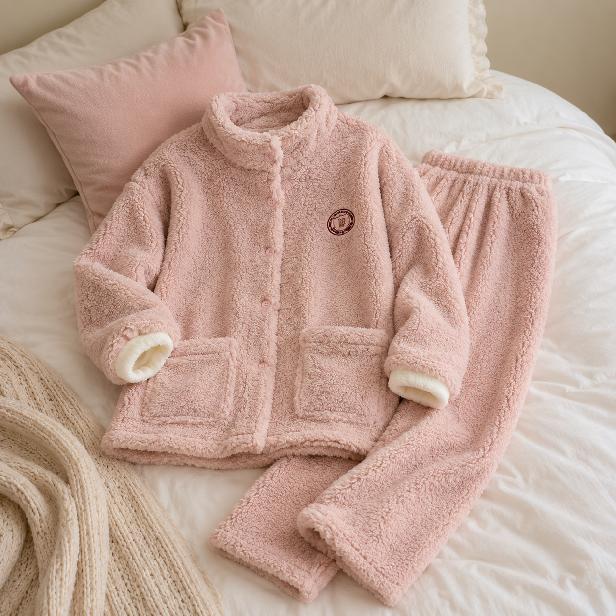 Ensemble pilou pilou femme rose chaud et moelleux