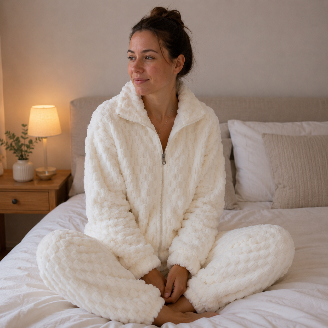Ensemble pyjama pilou pilou femme blanc ultra doux