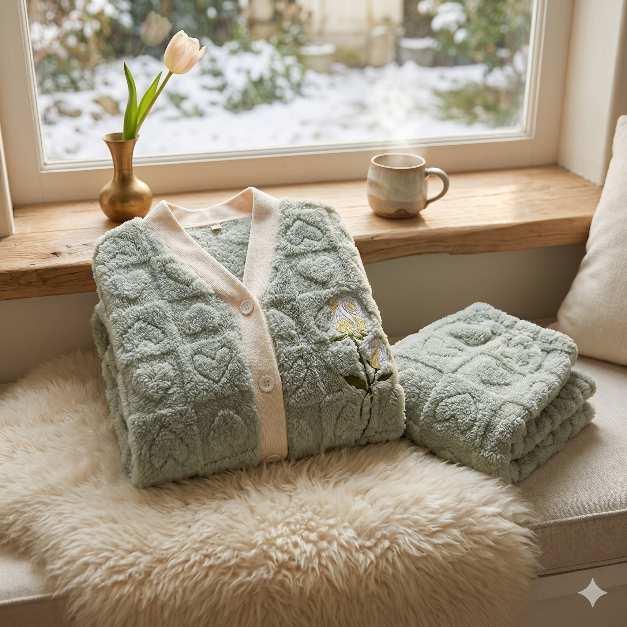 Ensemble pyjama pilou pilou femme cœur chaud et moelleux