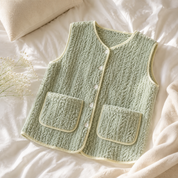 Gilet cocooning femme vert en matière pilou pilou