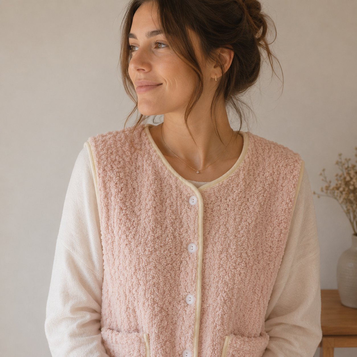 Gilet pyjama rose pilou pilou femme ultra doux