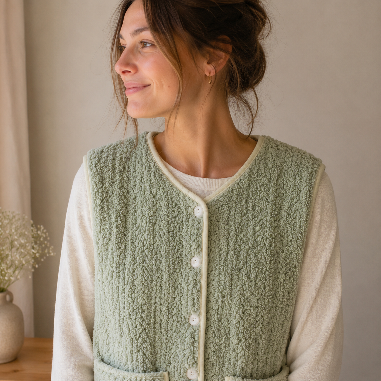 Gilet pyjama vert pilou pilou femme ultra doux