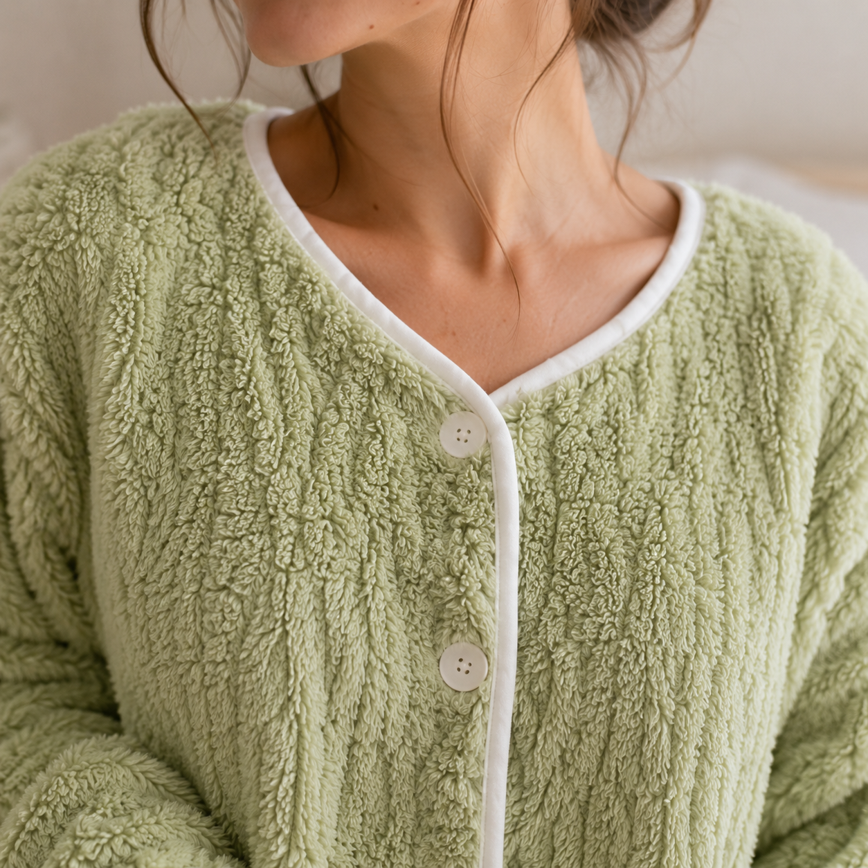 Haut de pyjama femme en pilou pilou vert