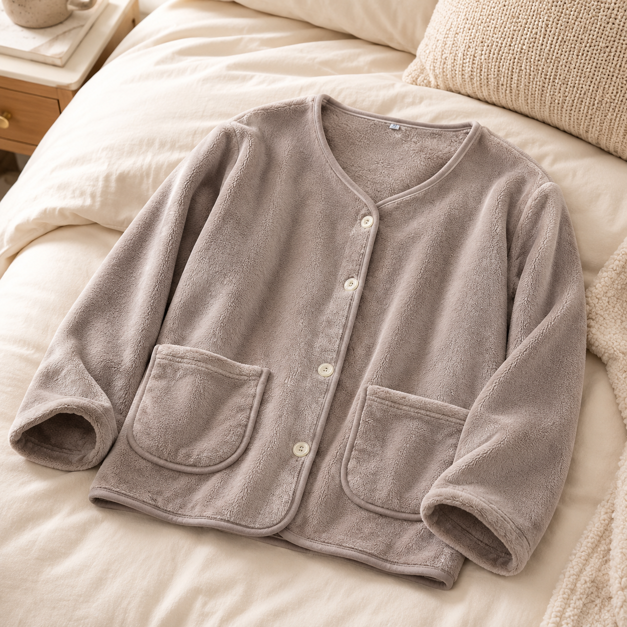 Haut de pyjama gris en matière pilou pour femme