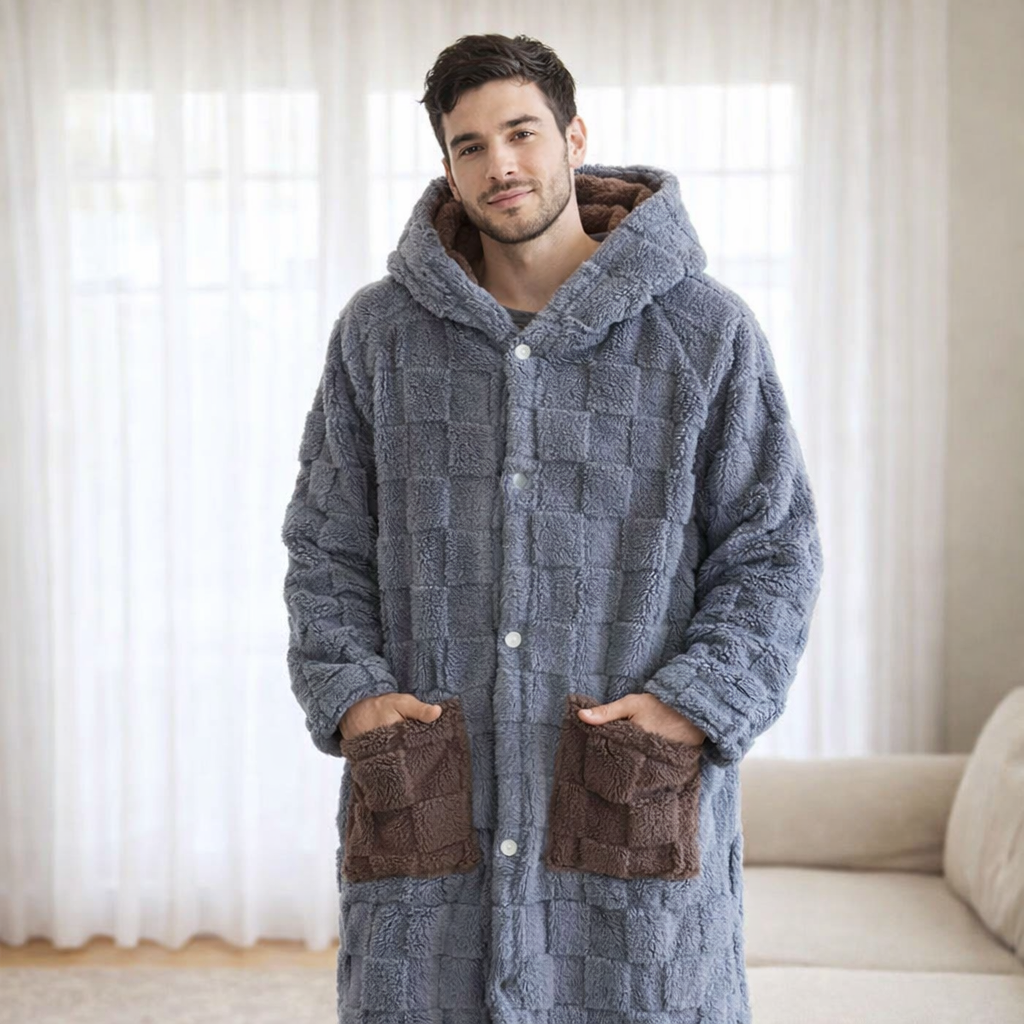 robe de chambre homme à capuche pilou