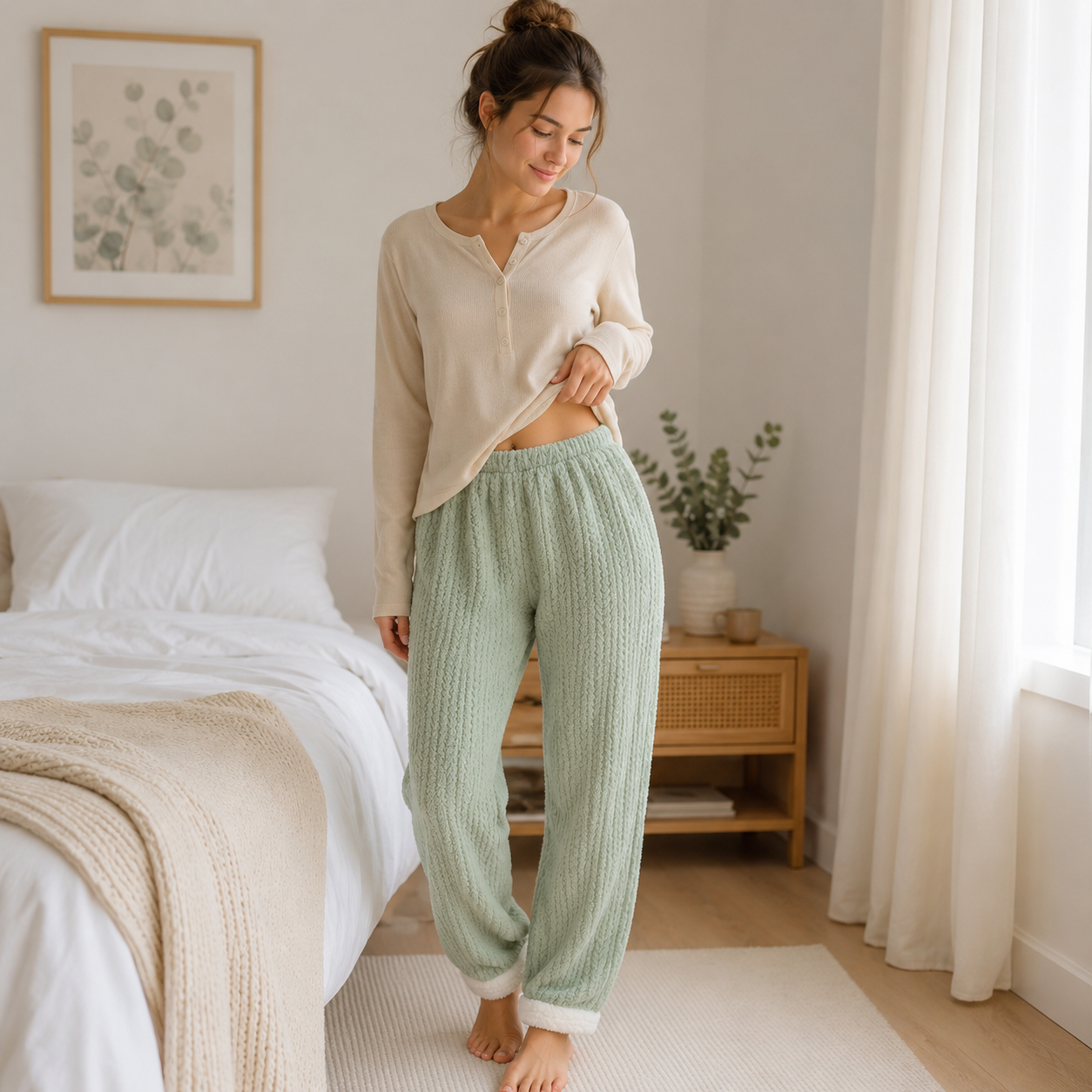 Jogging pyjama vert pilou pilou femme ultra doux