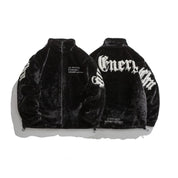 Manteau pilou pilou peluche noir femme