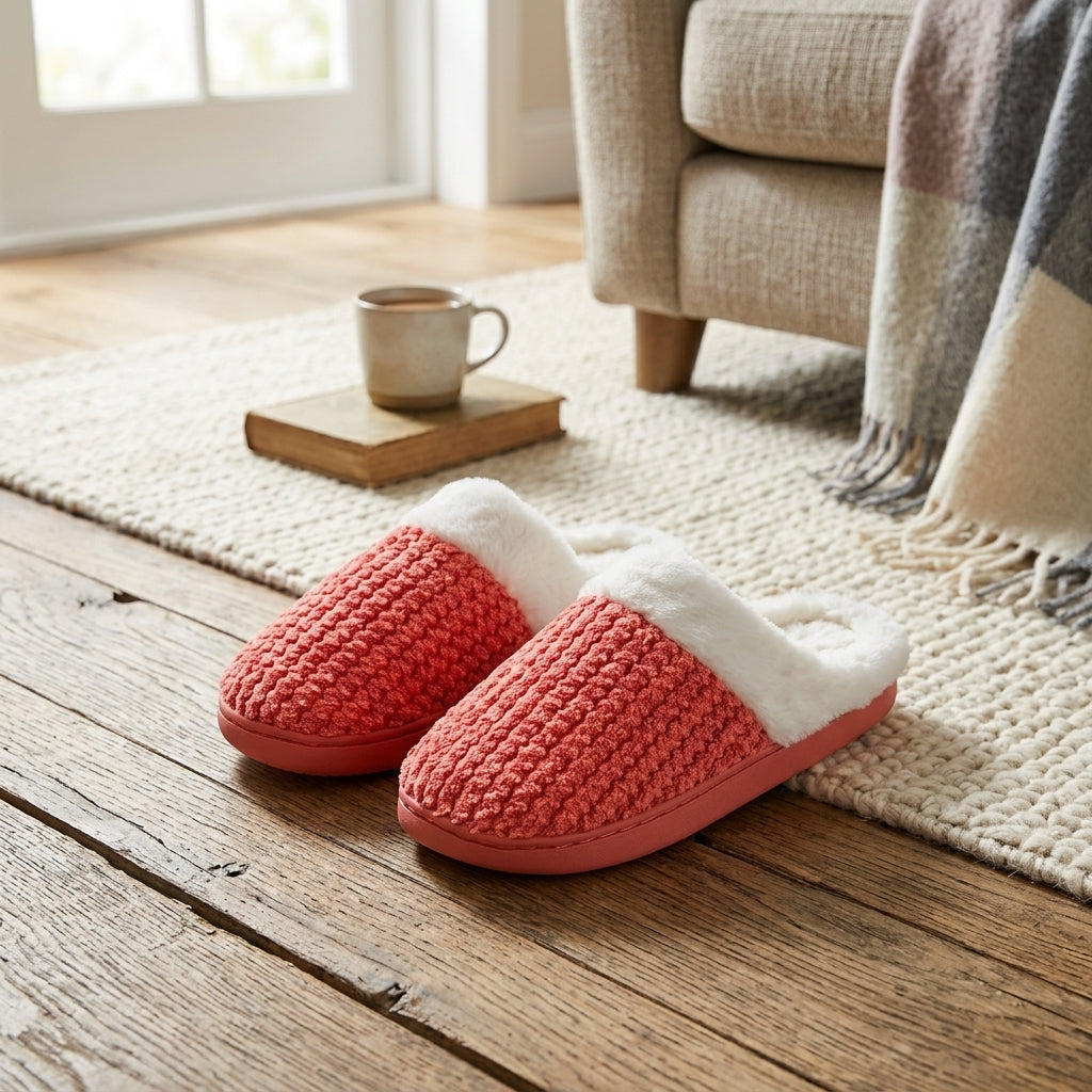 Pantoufle fourrée homme rouge pilou pilou