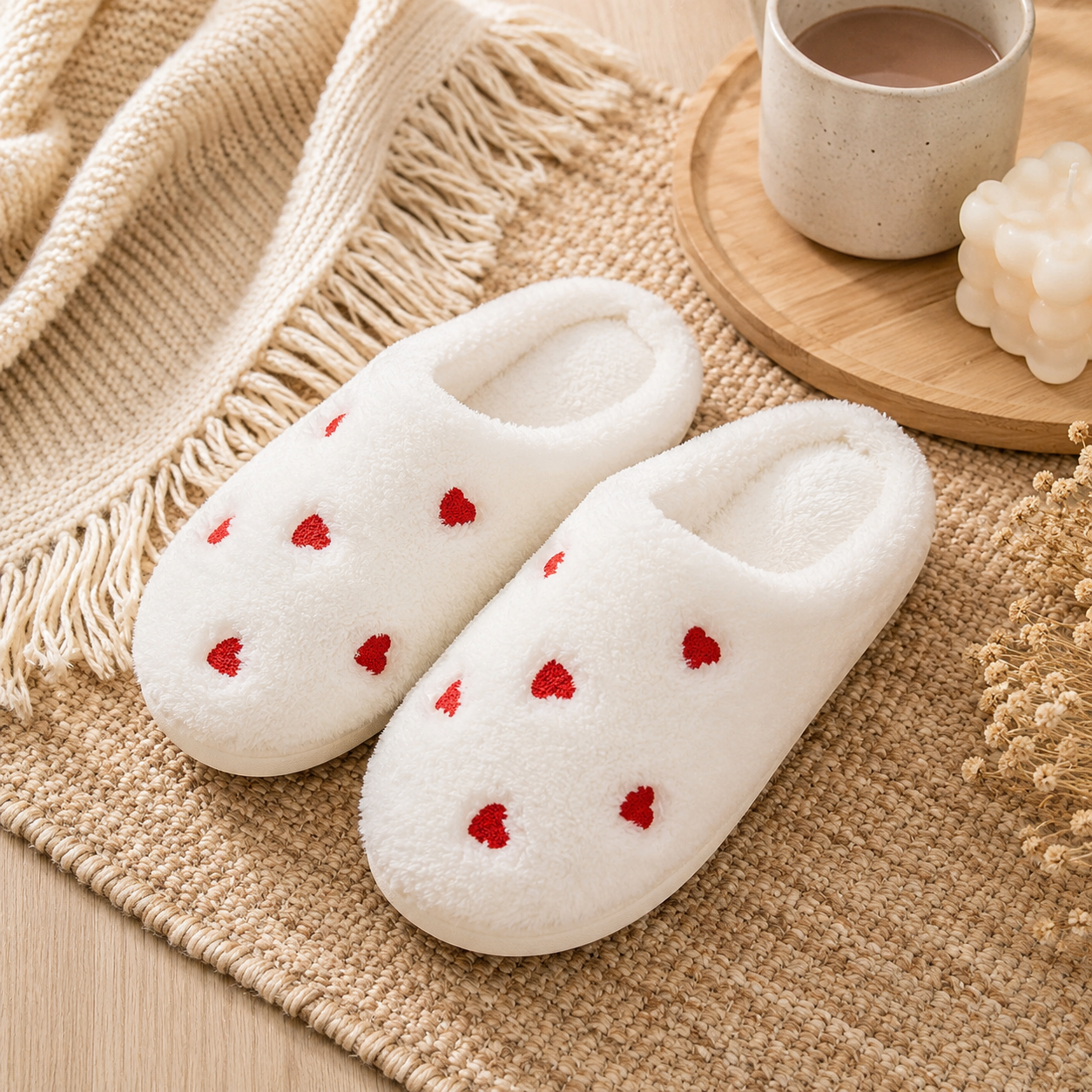 Pantoufles Pilou Pilou Cœur Douillet blanches avec motifs cœur
