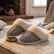 Pantoufles femme grises en pilou pilou chaudes et confortables