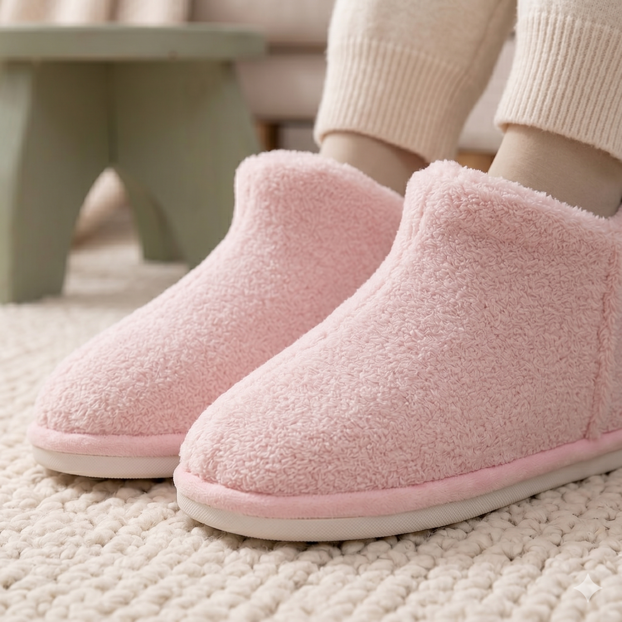 Pantoufles femme rose pastel en matière douce et épaisse