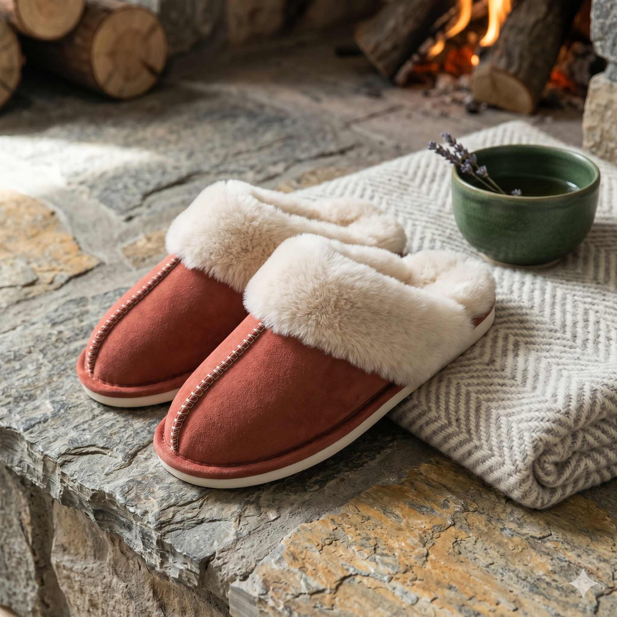 Pantoufles femme rouges en pilou pilou chaudes et confortables